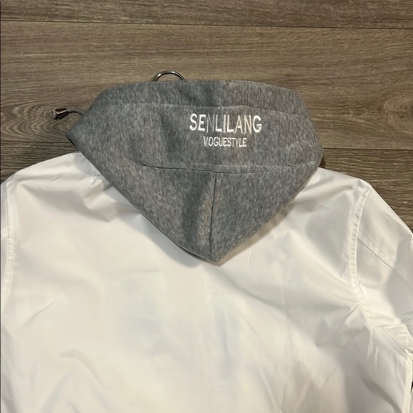 White NASA Bomber Jacket with Space Patches and Gray Hood - Picture 9 of 9